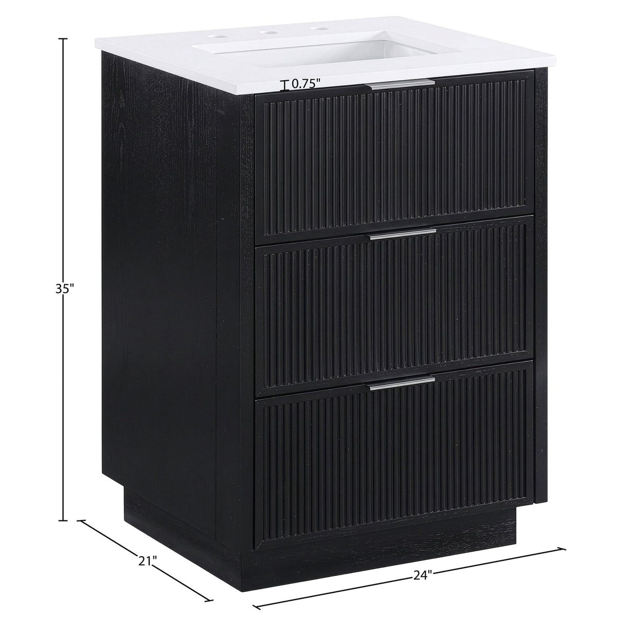 Willard 24in Black Engineered Stone And Solid Wood Bathroom Vanity