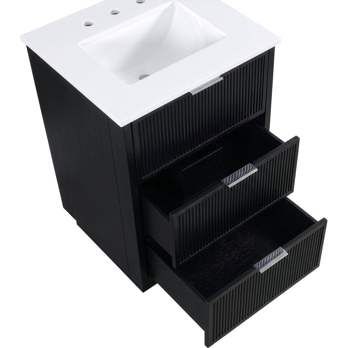 Willard 24in Black Engineered Stone And Solid Wood Bathroom Vanity