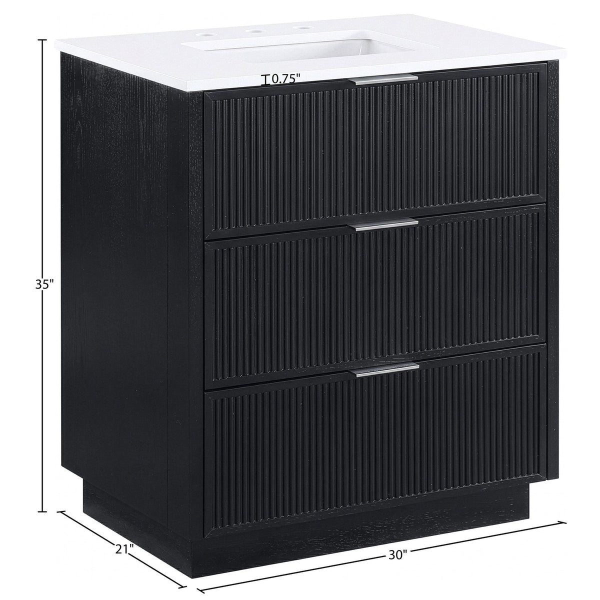 Willard 30in Black Engineered Stone And Solid Wood Bathroom Vanity