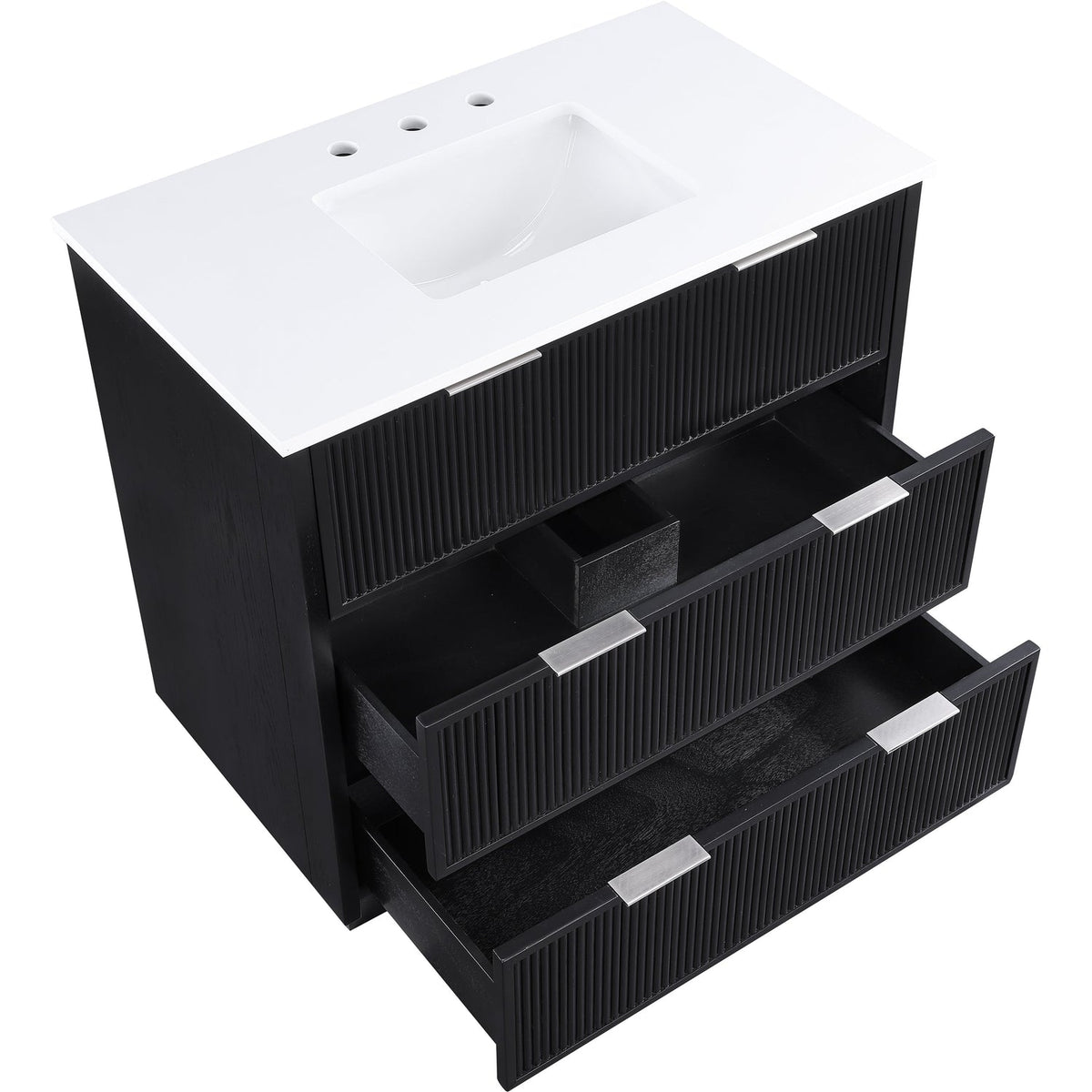 Willard 36in Black Engineered Stone And Solid Wood Bathroom Vanity