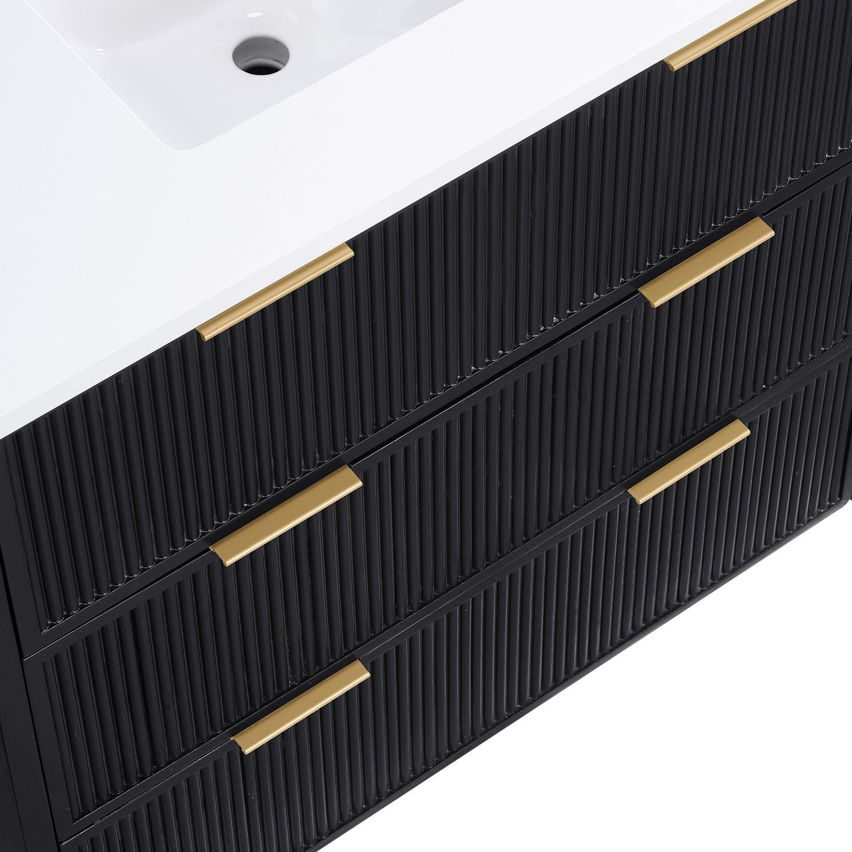 Willard 36in Black Engineered Stone And Solid Wood Bathroom Vanity