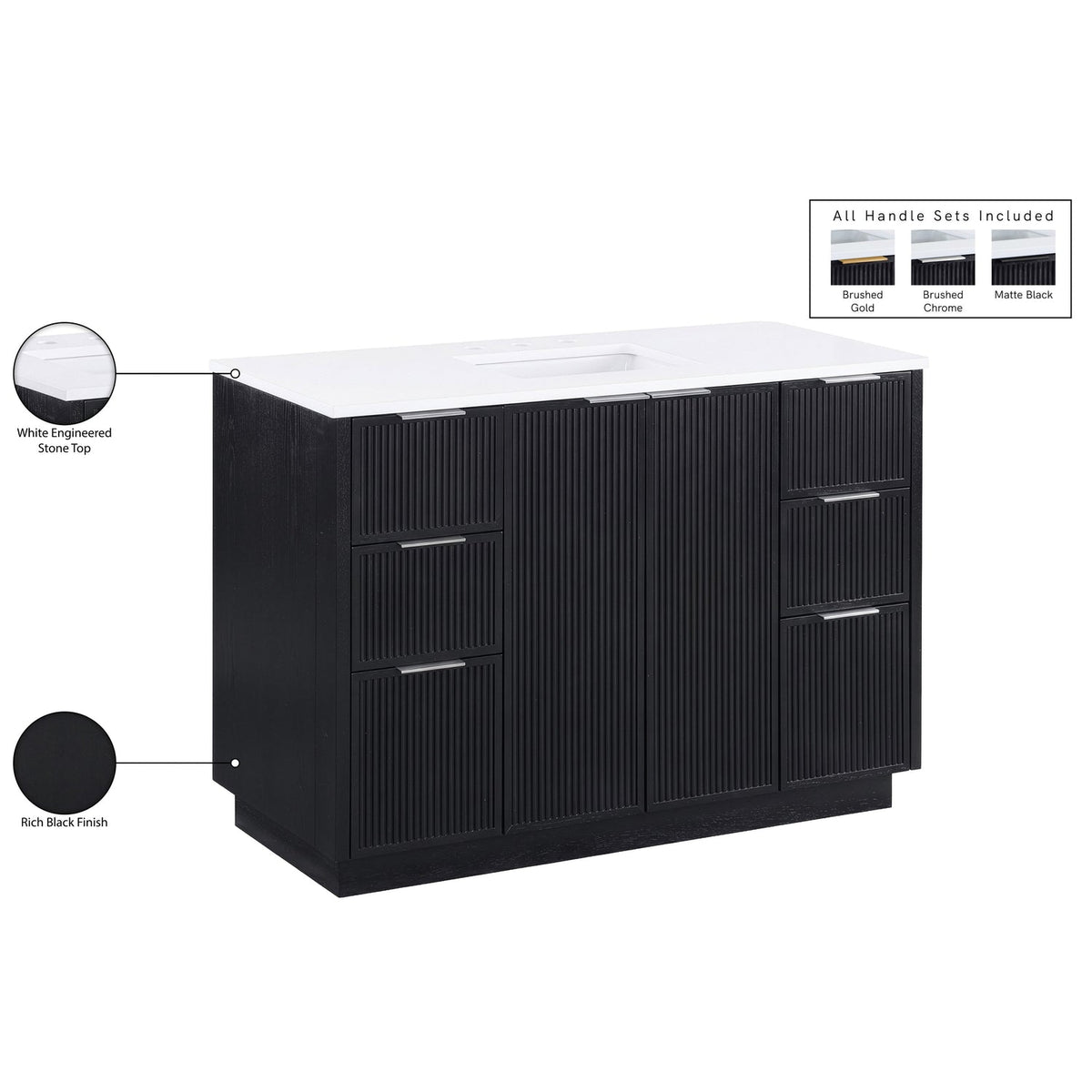 Willard 48in Black Engineered Stone And Solid Wood Bathroom Vanity