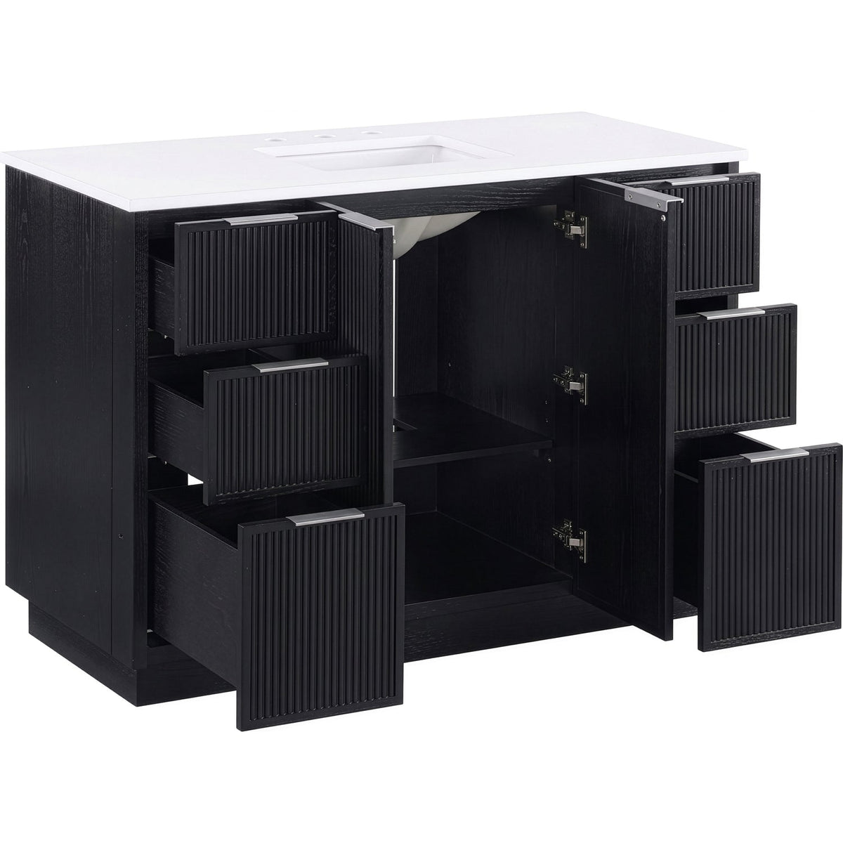 Willard 48in Black Engineered Stone And Solid Wood Bathroom Vanity