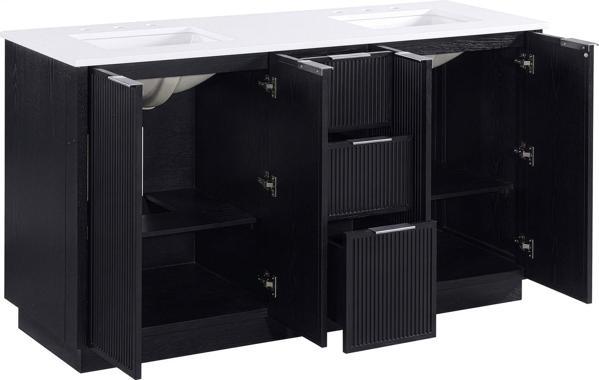 Willard 60in Black Engineered Stone And Solid Wood Bathroom Vanity