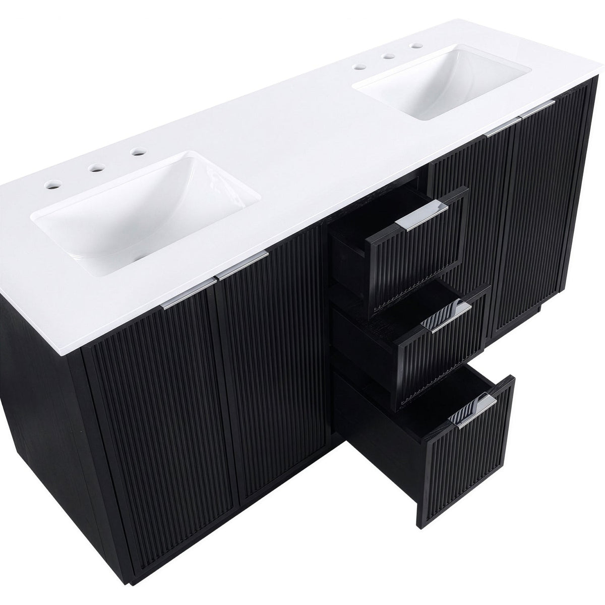 Willard 60in Black Engineered Stone And Solid Wood Bathroom Vanity