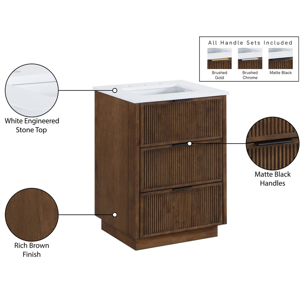 Willard 24in Brown Engineered Stone And Solid Wood Bathroom Vanity