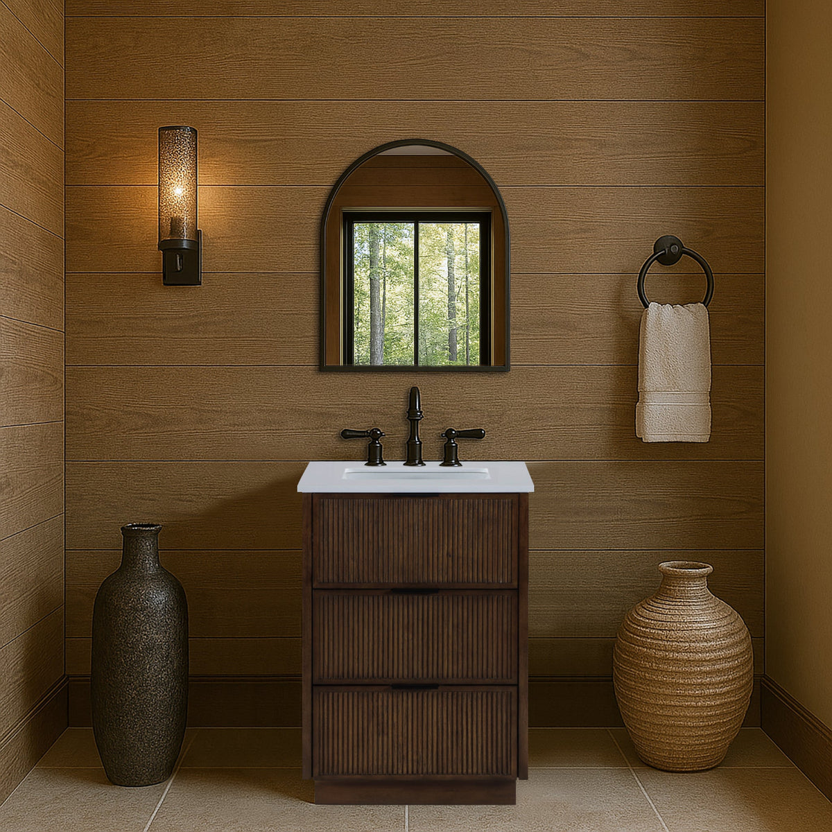 Willard 24in Brown Engineered Stone And Solid Wood Bathroom Vanity
