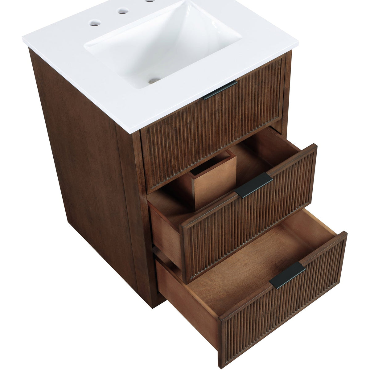 Willard 24in Brown Engineered Stone And Solid Wood Bathroom Vanity