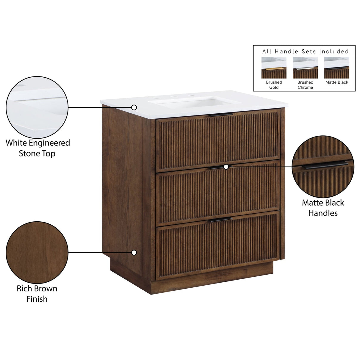 Willard 30in Brown Engineered Stone And Solid Wood Bathroom Vanity