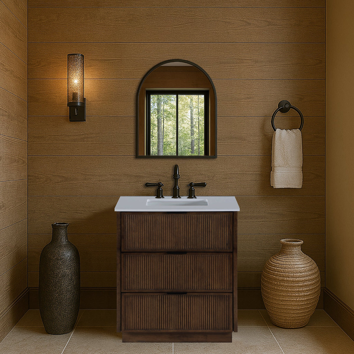 Willard 30in Brown Engineered Stone And Solid Wood Bathroom Vanity