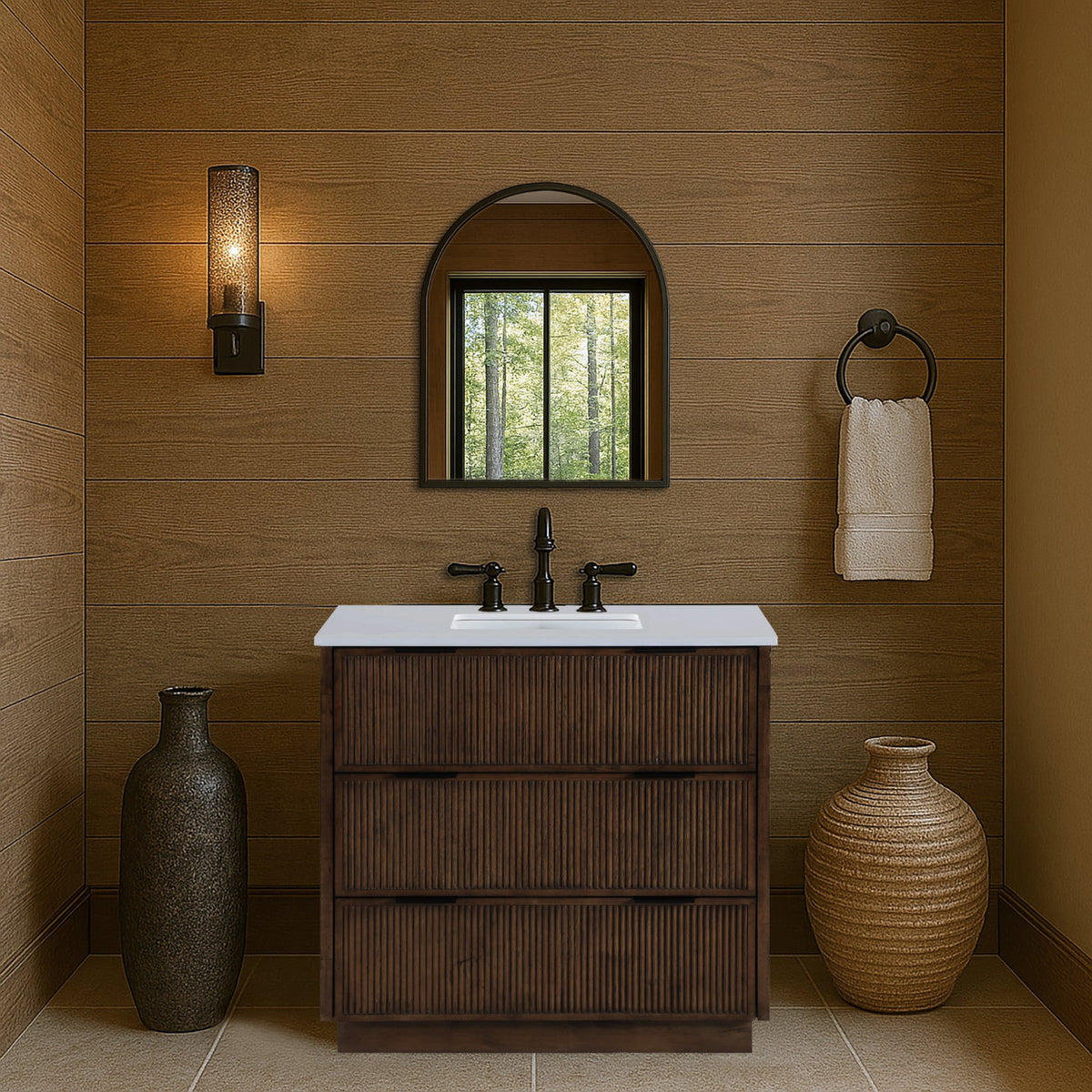 Willard 36in Brown Engineered Stone And Solid Wood Bathroom Vanity