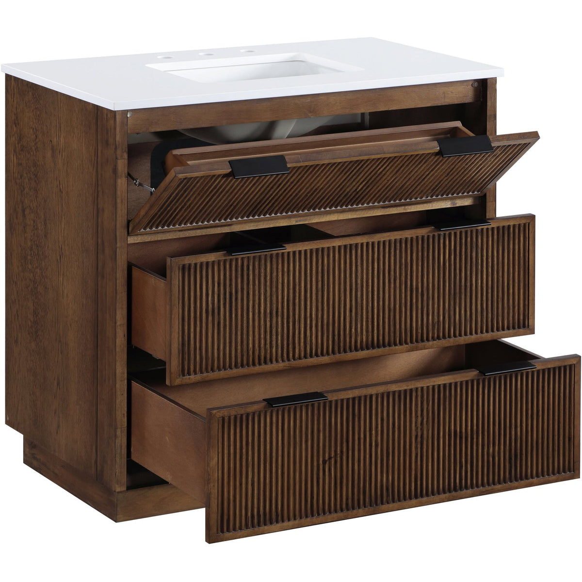 Willard 36in Brown Engineered Stone And Solid Wood Bathroom Vanity