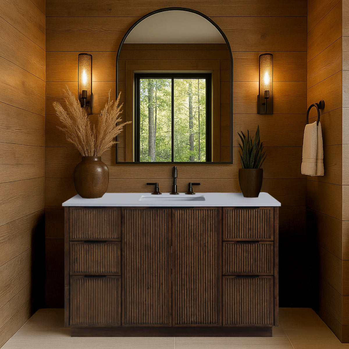 Willard 48in Brown Engineered Stone And Solid Wood Bathroom Vanity