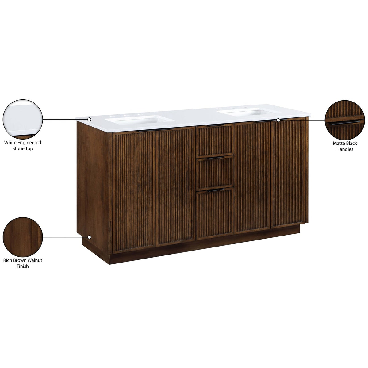 Willard 60in Brown Engineered Stone And Solid Wood Bathroom Vanity