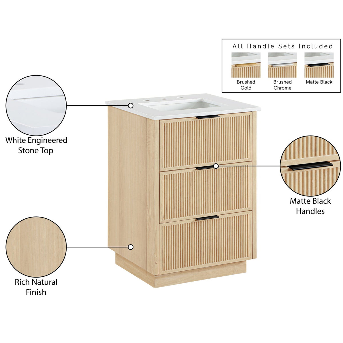 Willard 24in Natural Engineered Stone And Solid Wood Bathroom Vanity