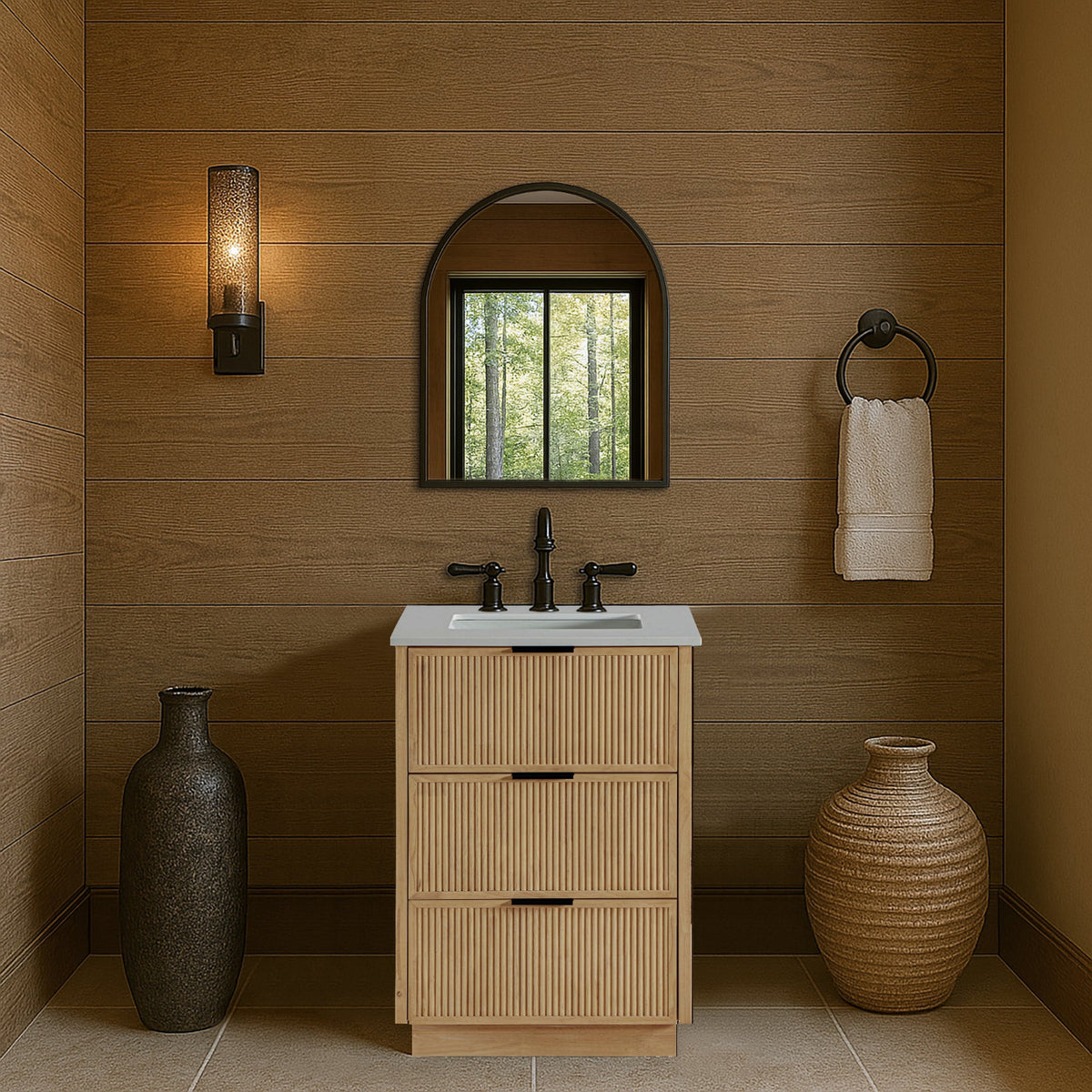 Willard 24in Natural Engineered Stone And Solid Wood Bathroom Vanity