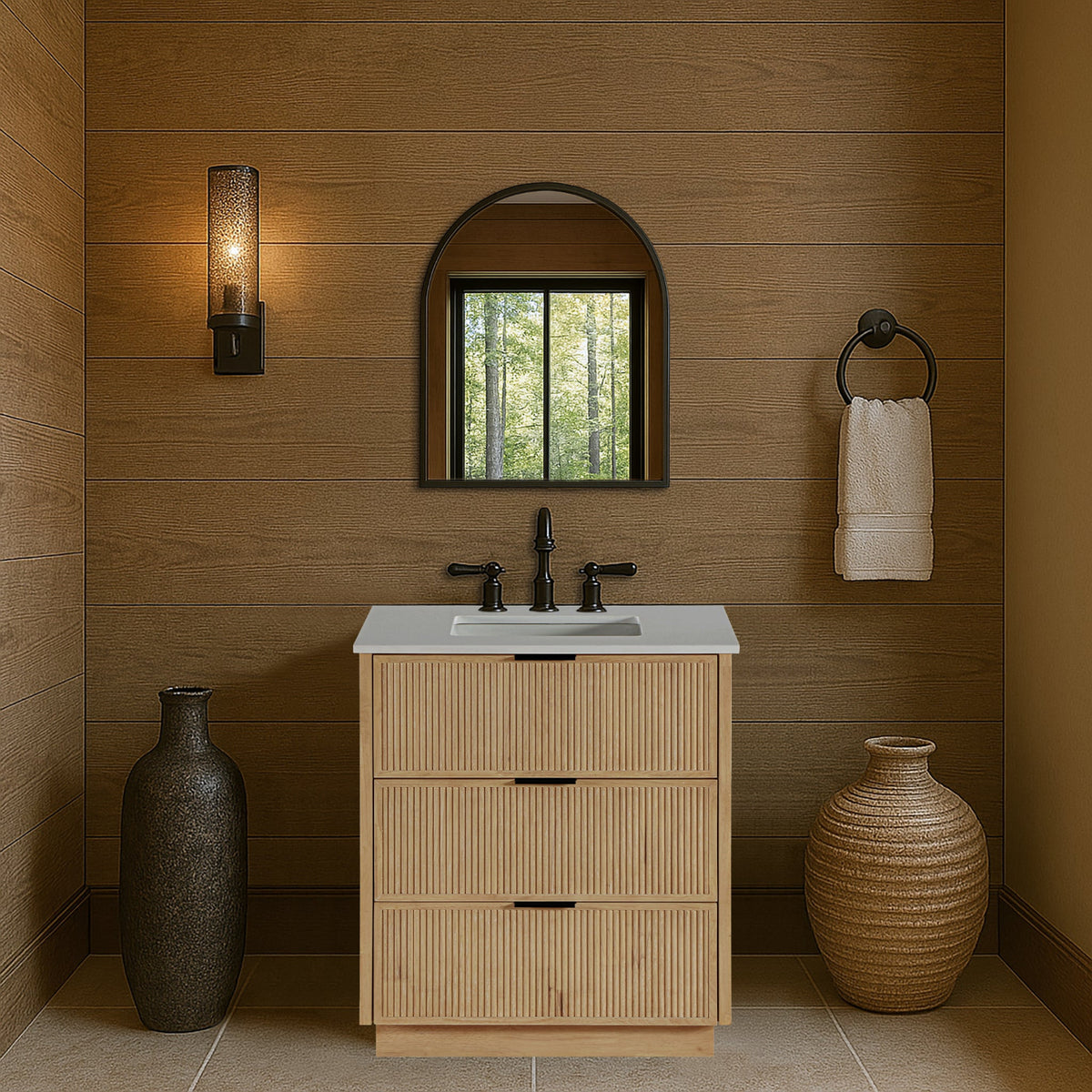 Willard 30in Natural Engineered Stone And Solid Wood Bathroom Vanity