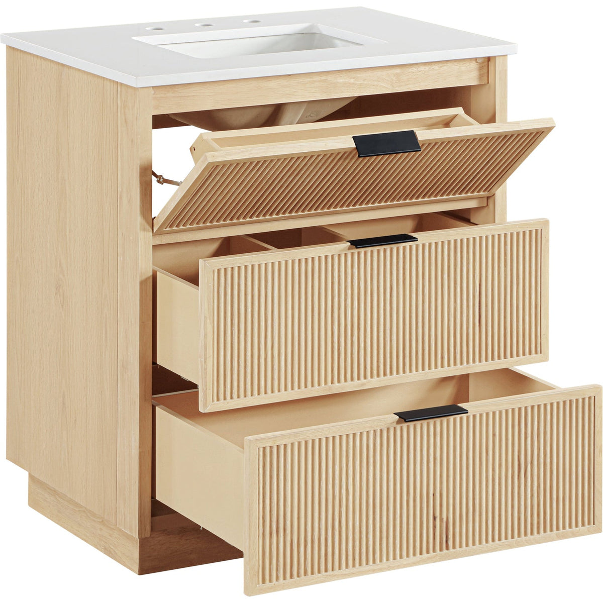 Willard 30in Natural Engineered Stone And Solid Wood Bathroom Vanity