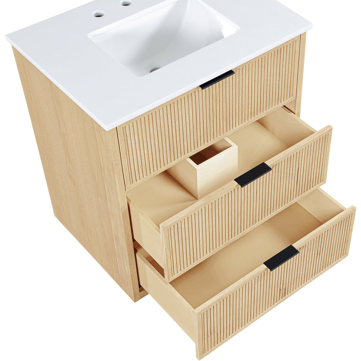 Willard 30in Natural Engineered Stone And Solid Wood Bathroom Vanity