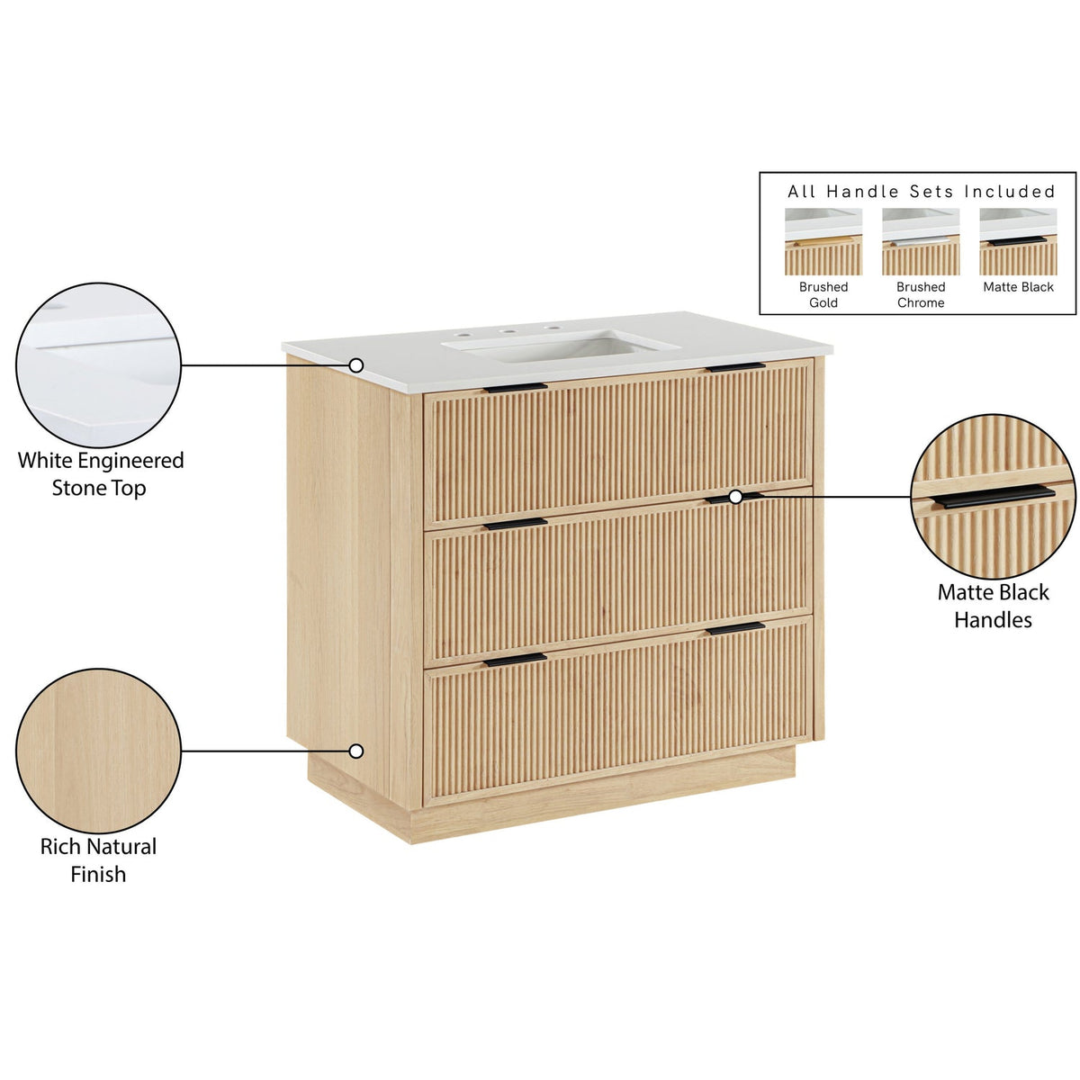 Willard 36in Natural Engineered Stone And Solid Wood Bathroom Vanity