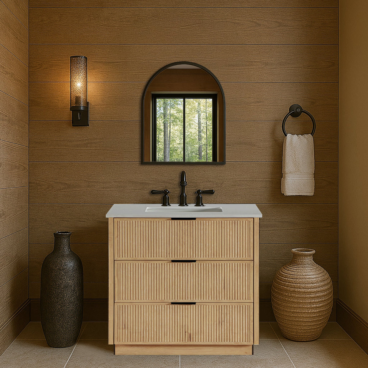 Willard 36in Natural Engineered Stone And Solid Wood Bathroom Vanity