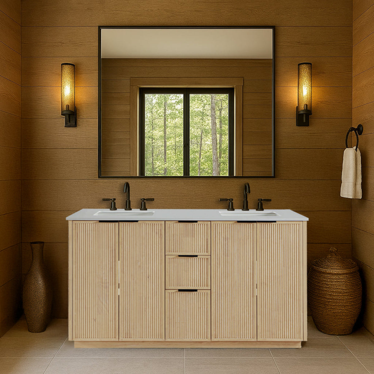 Willard 60in Natural Engineered Stone And Solid Wood Bathroom Vanity