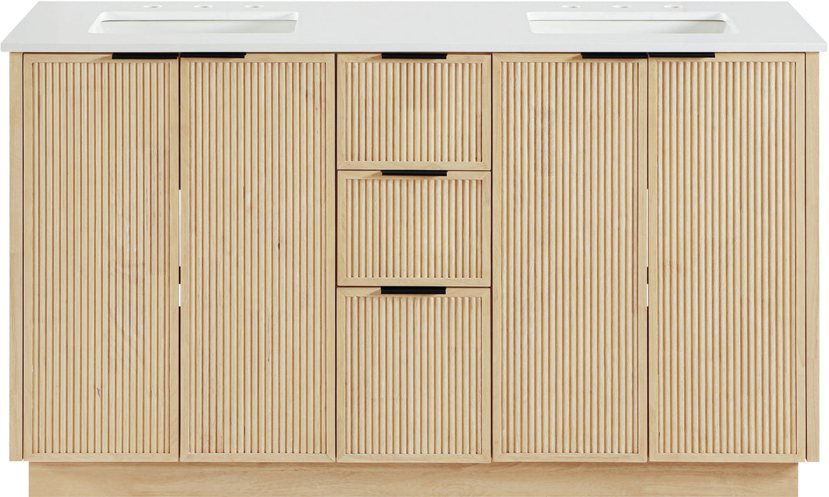 Willard 60in Natural Engineered Stone And Solid Wood Bathroom Vanity