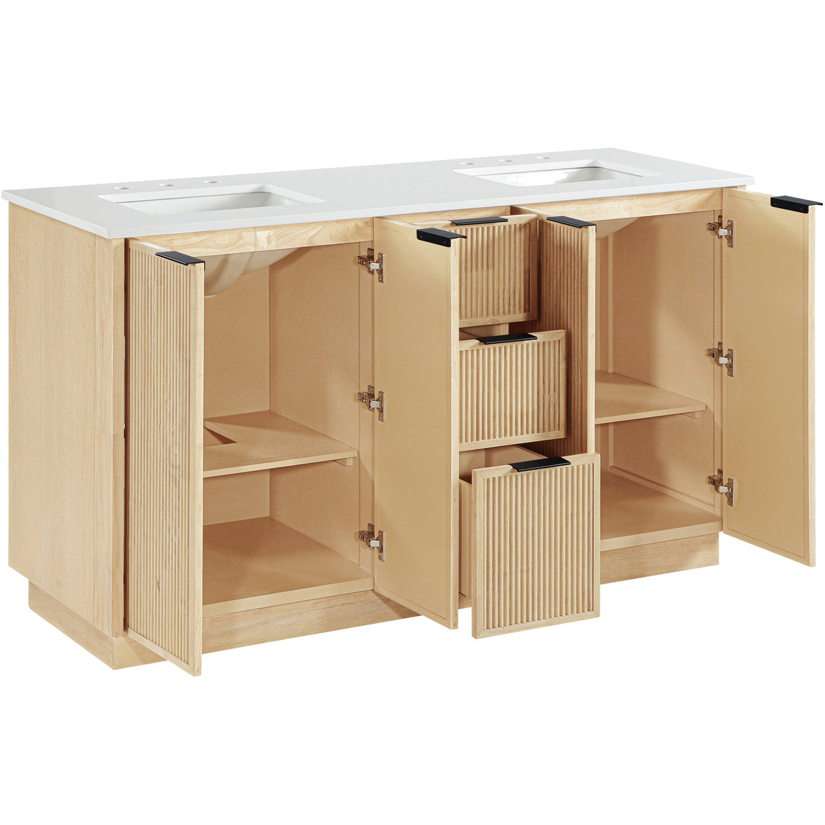 Willard 60in Natural Engineered Stone And Solid Wood Bathroom Vanity
