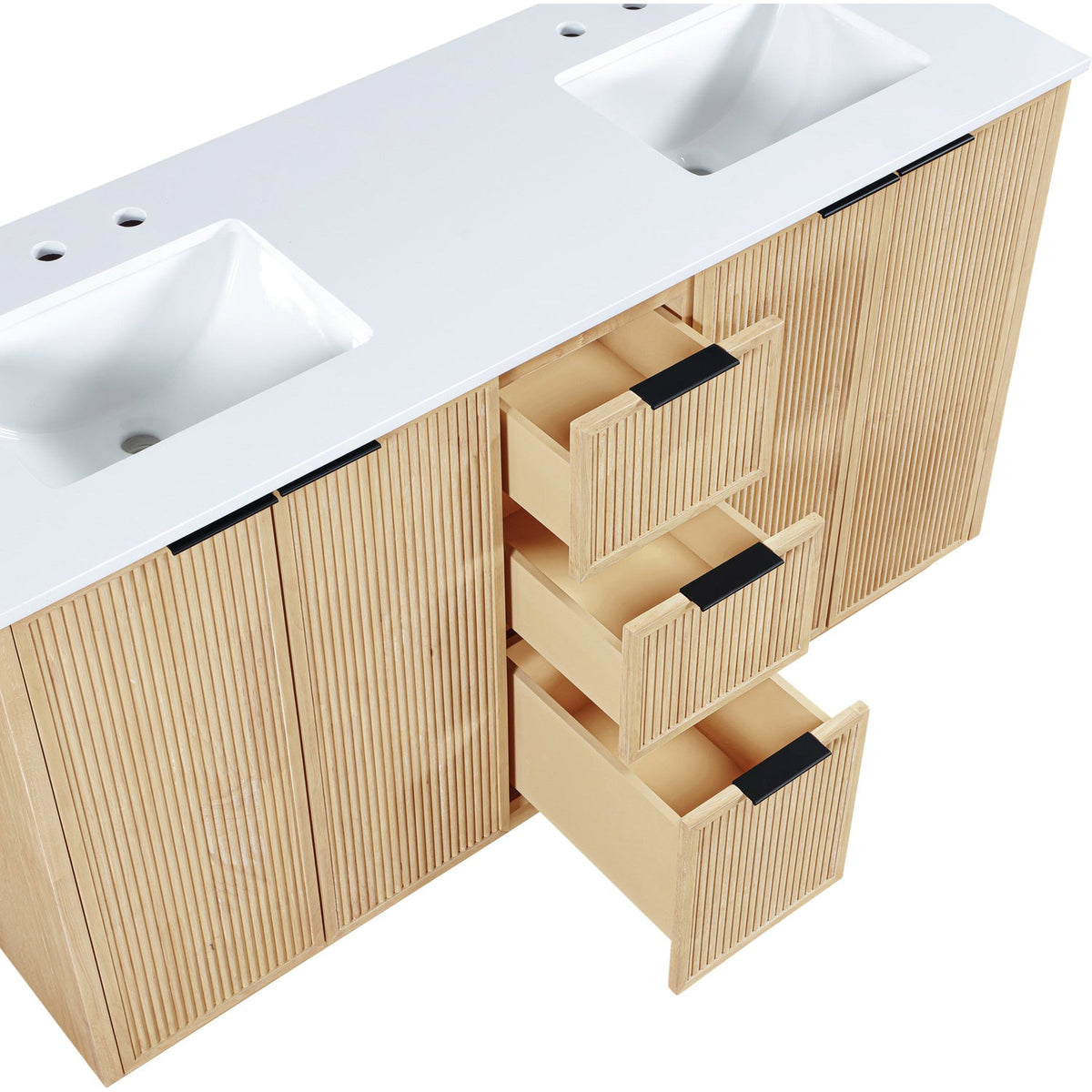 Willard 60in Natural Engineered Stone And Solid Wood Bathroom Vanity