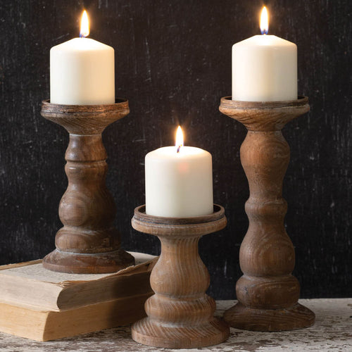 Wooden Pillar Candle Holder Set of 3