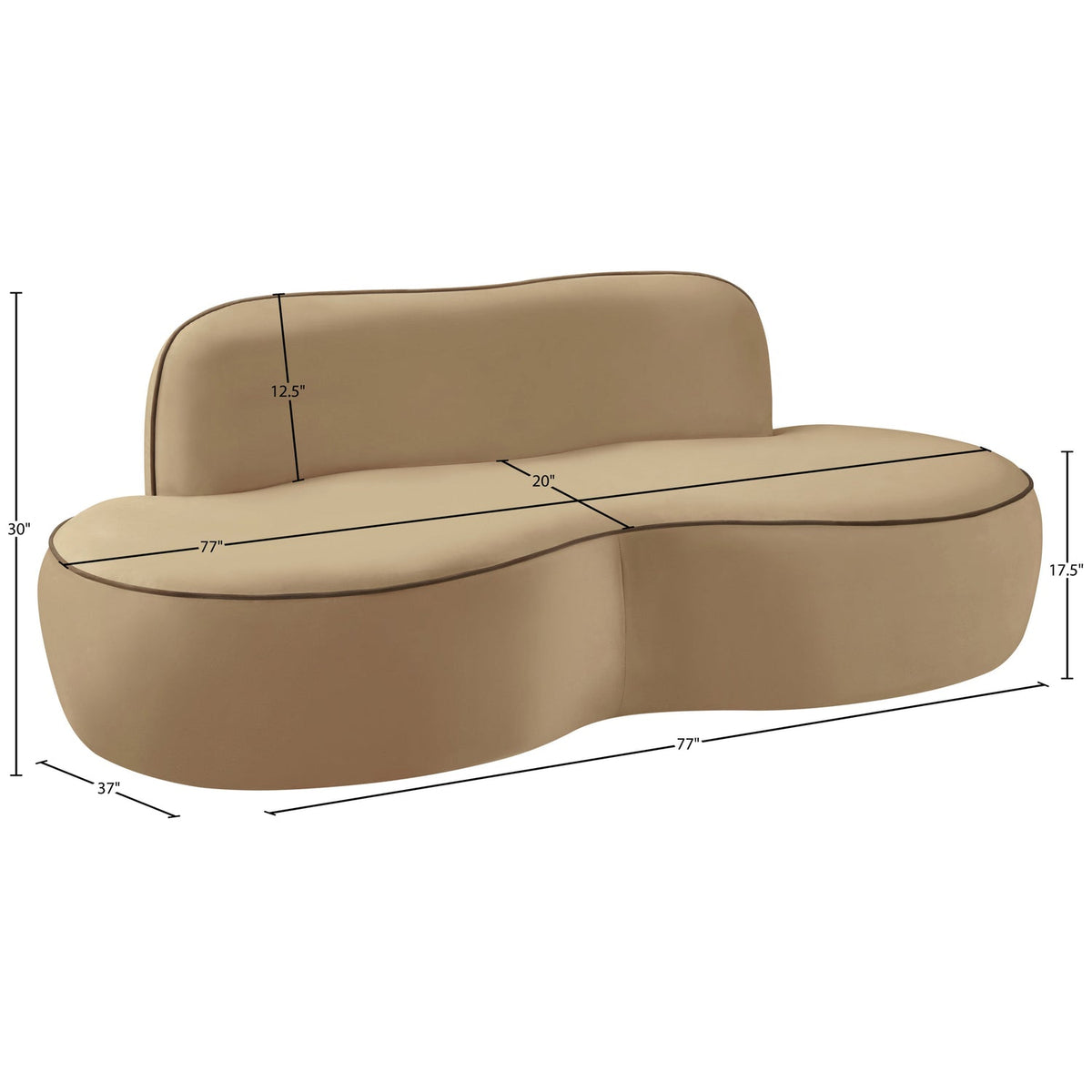 Swerve 7 7in Beige Velvet Upholstered Loveseat