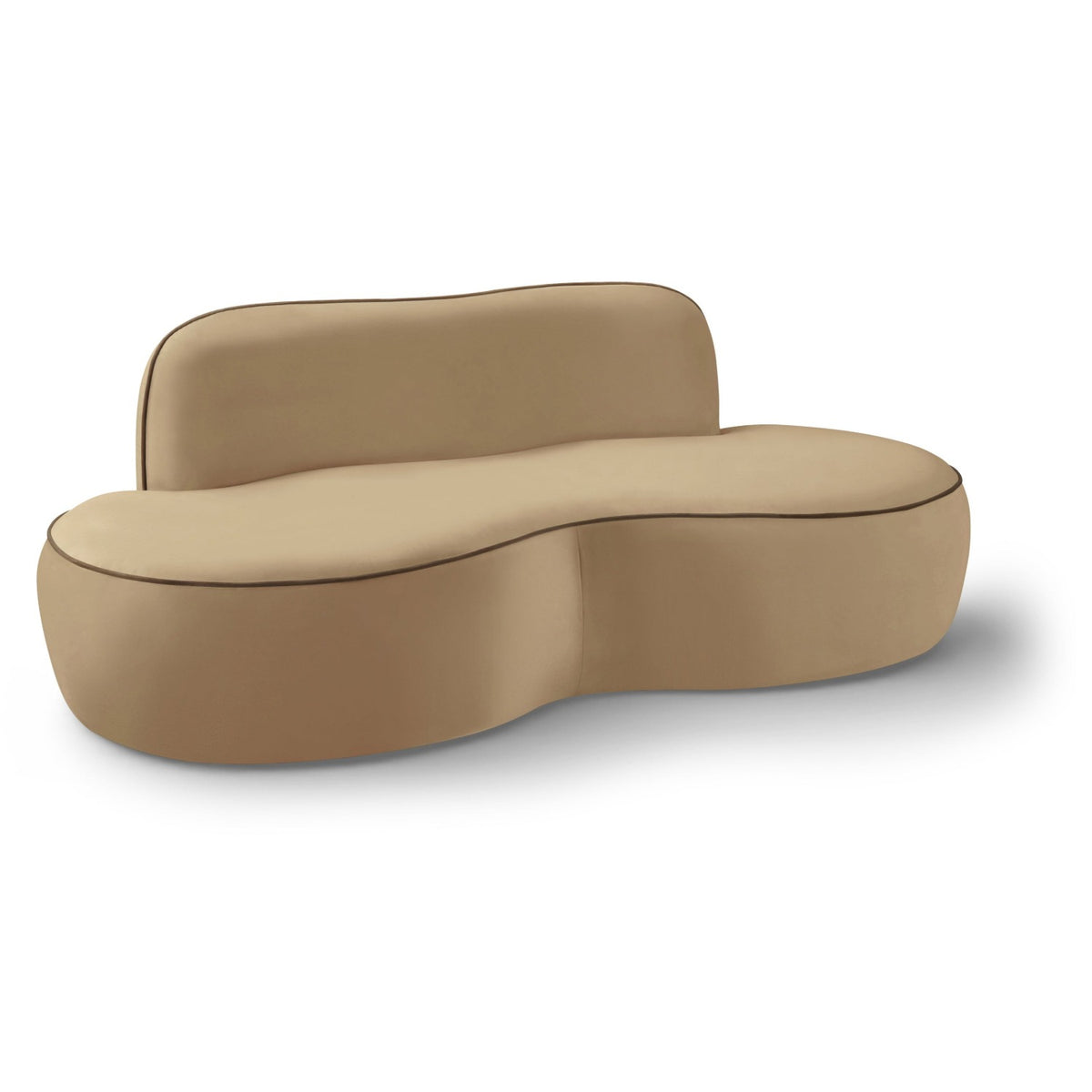 Swerve 77" Beige Velvet Upholstered Loveseat in beige velvet with brown piping, primary product view