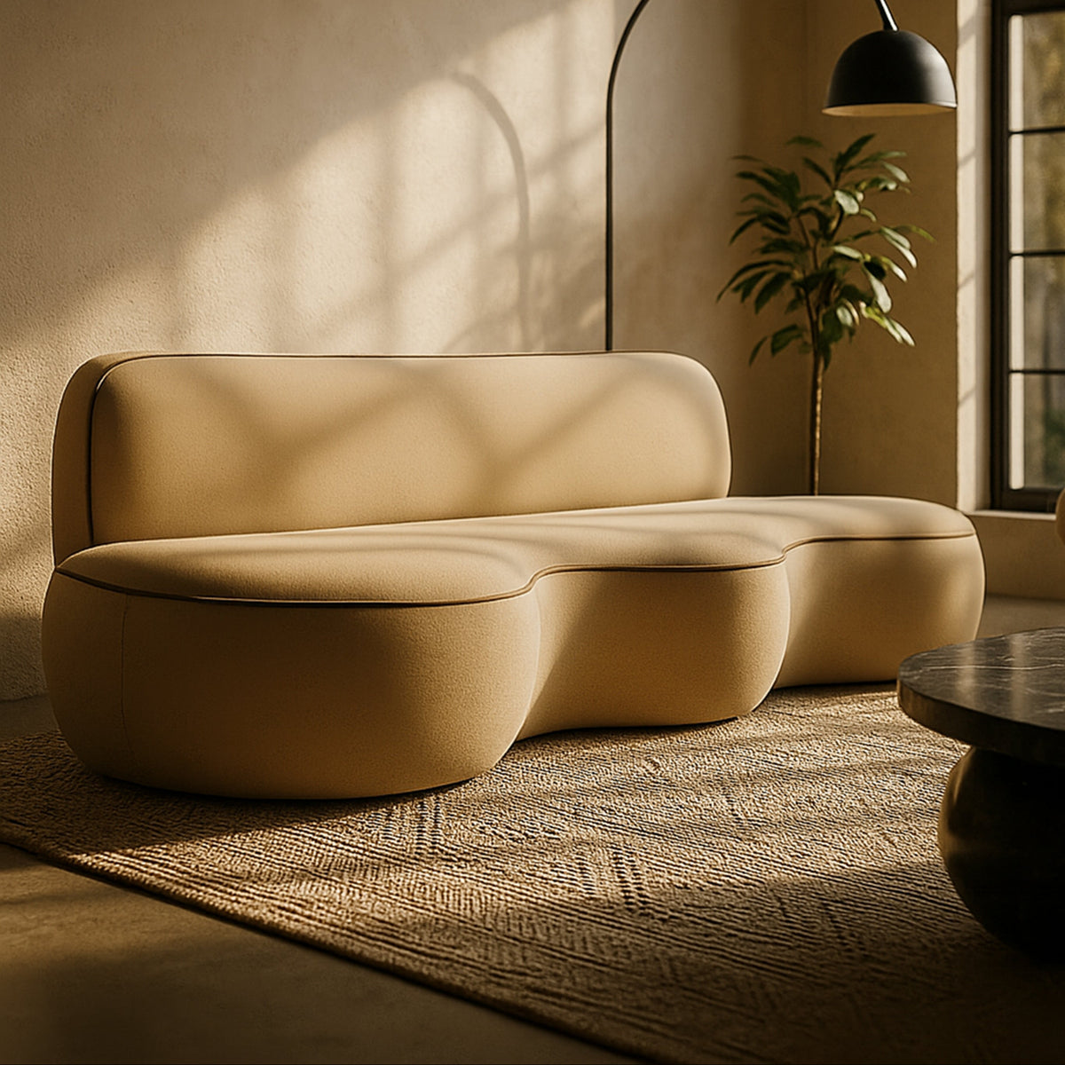 Swerve 100in Beige Velvet Upholstered Sofa