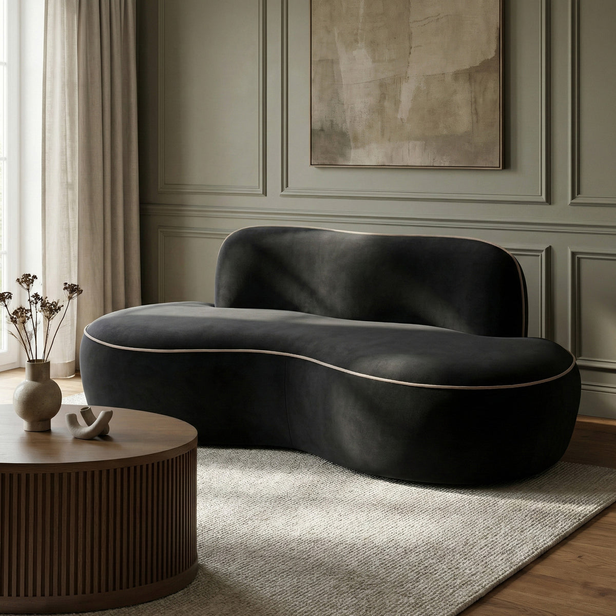 Swerve 77in Black Velvet Upholstered Loveseat
