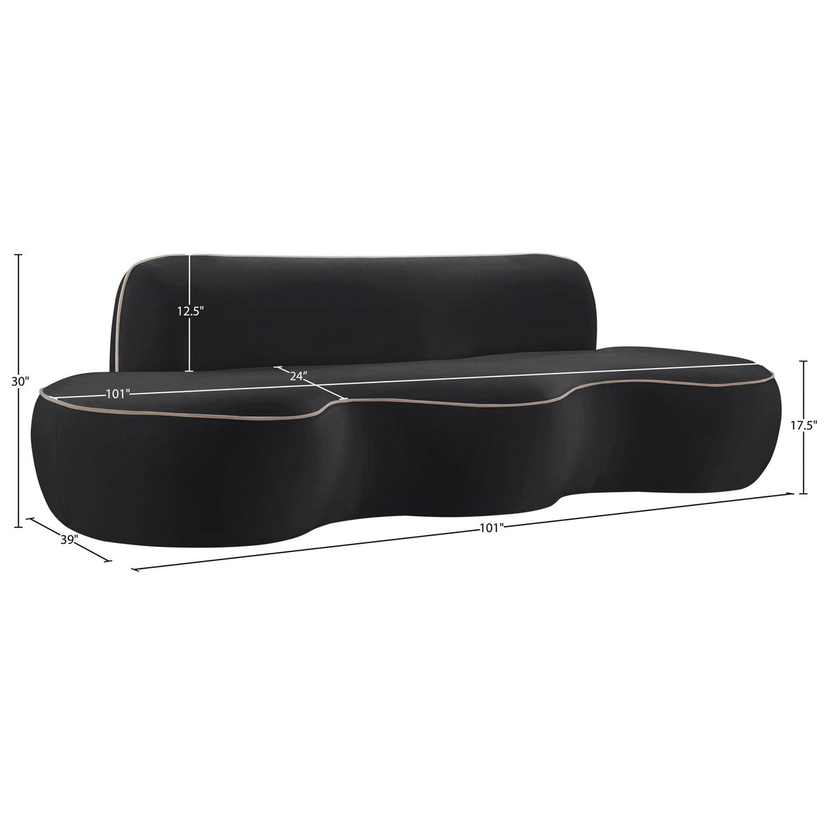 Swerve 100in Black Velvet Upholstered Sofa