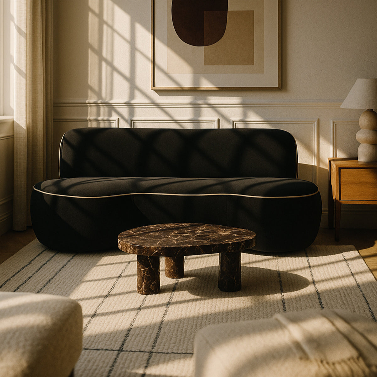 Swerve 100in Black Velvet Upholstered Sofa
