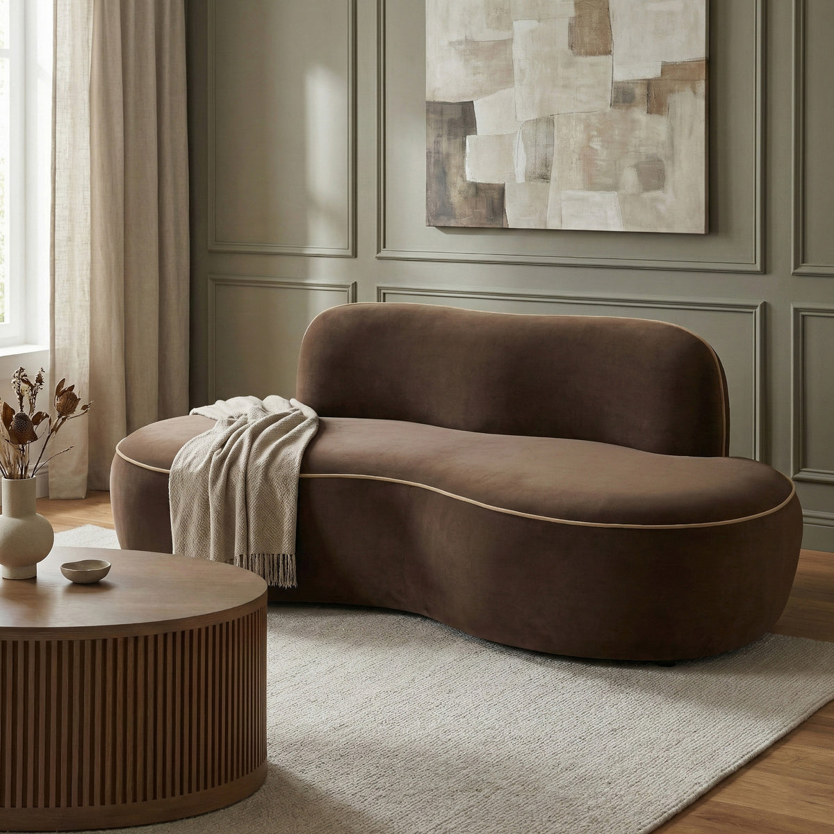 Swerve 7 7in Brown Velvet Upholstered Loveseat