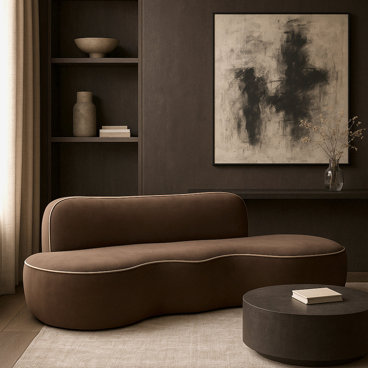 Swerve 100in Brown Velvet Upholstered Sofa
