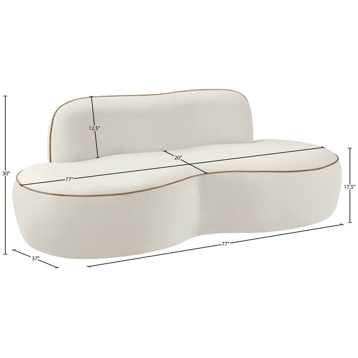 Swerve 7 7in Cream Velvet Upholstered Loveseat