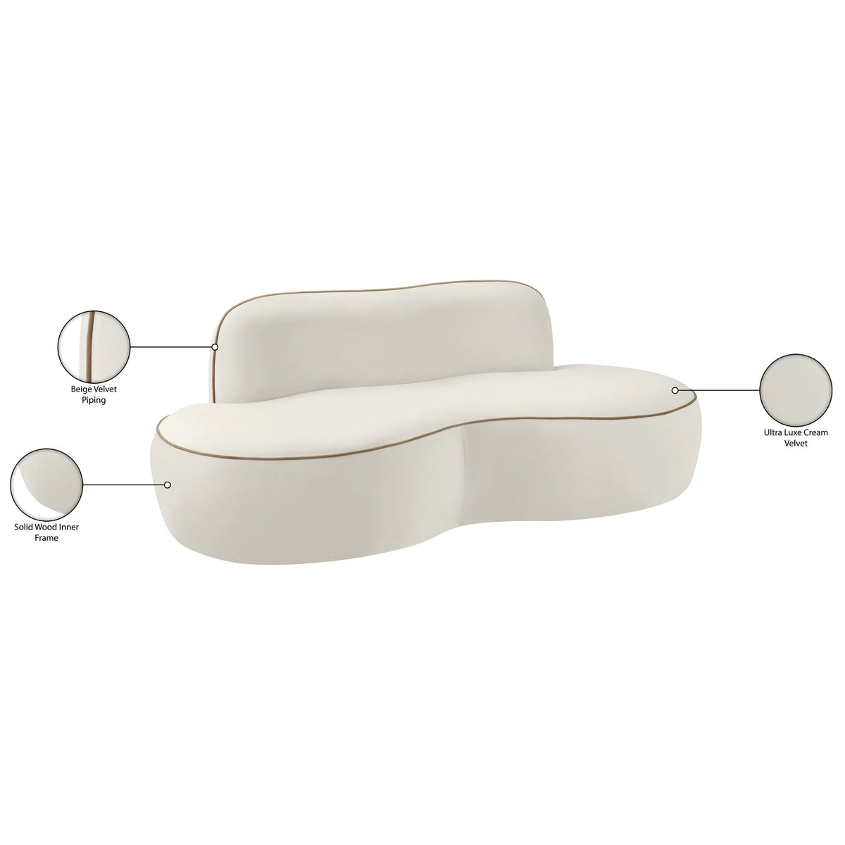 Swerve 7 7in Cream Velvet Upholstered Loveseat
