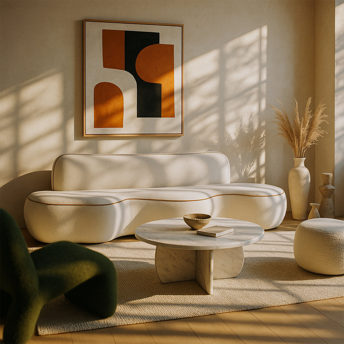 Swerve 100in Cream Velvet Upholstered Sofa