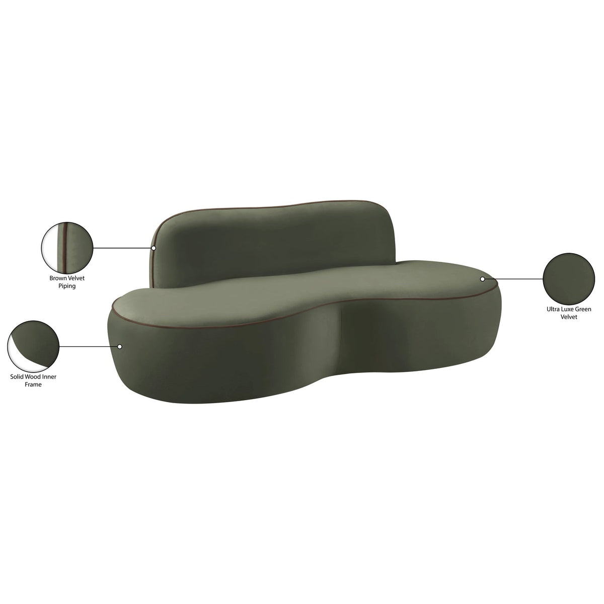 Swerve 7 7in Green Velvet Upholstered Loveseat