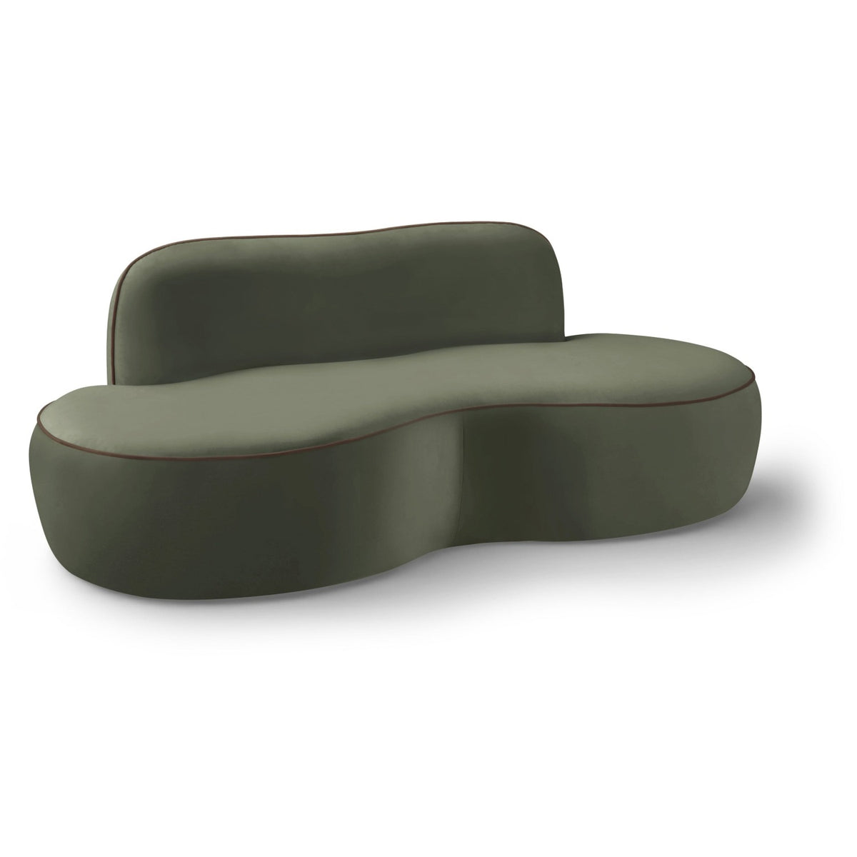 Swerve 77" Green Velvet Upholstered Loveseat in green velvet with brown piping, primary product view