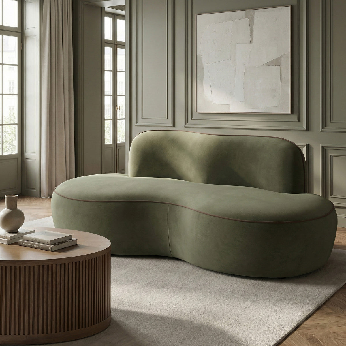 Swerve 7 7in Green Velvet Upholstered Loveseat