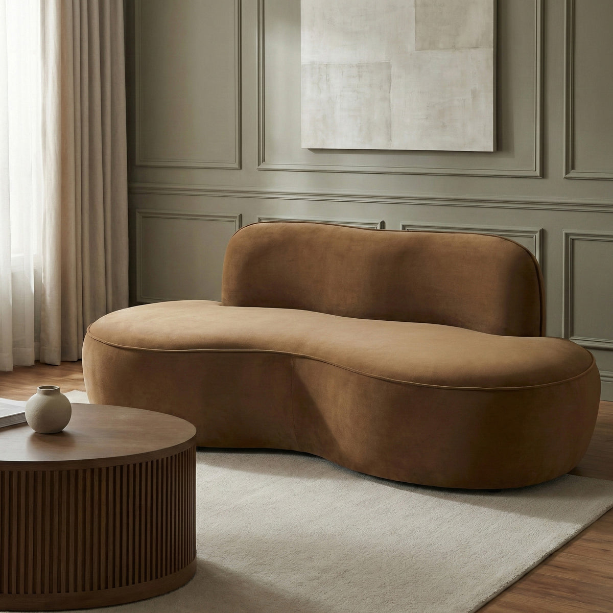 Swerve 7 7in Saddle Velvet Upholstered Loveseat