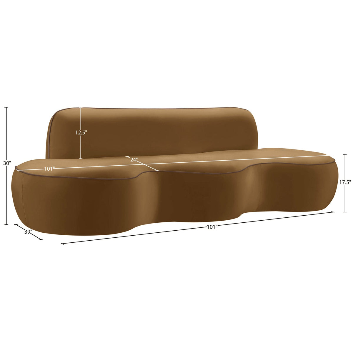 Swerve 100in Saddle Velvet Upholstered Sofa