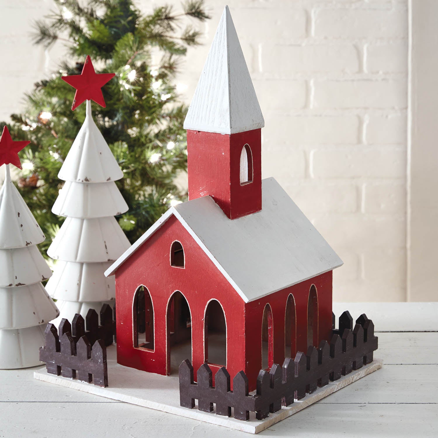 Holiday Church Wooden Candle Lantern