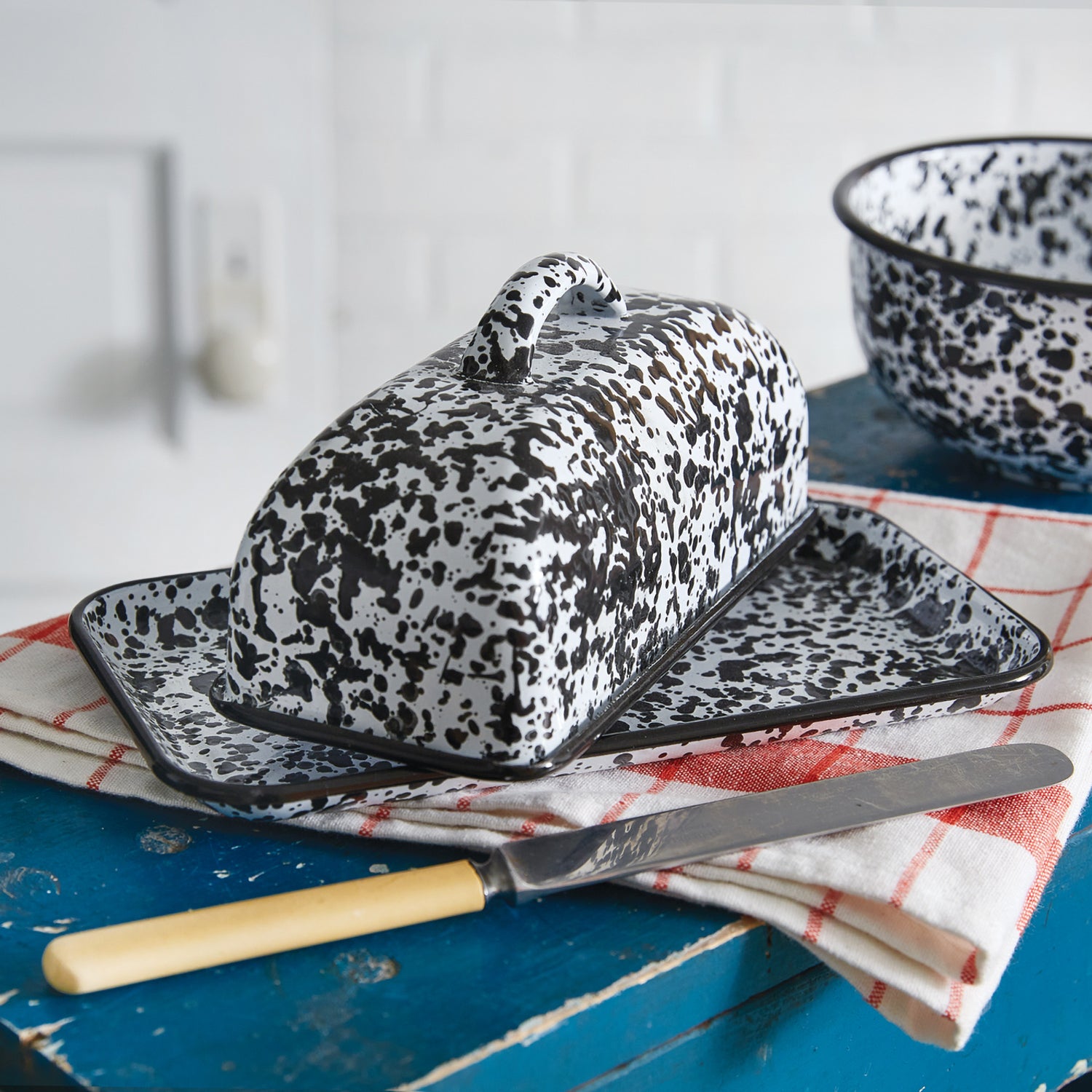 Splattered Enamel Butter Dish Set of 2