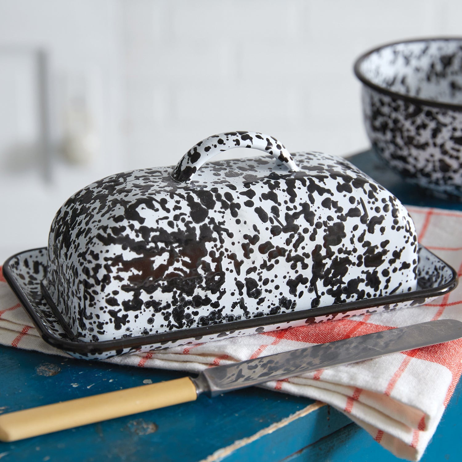 Splattered Enamel Butter Dish Set of 2