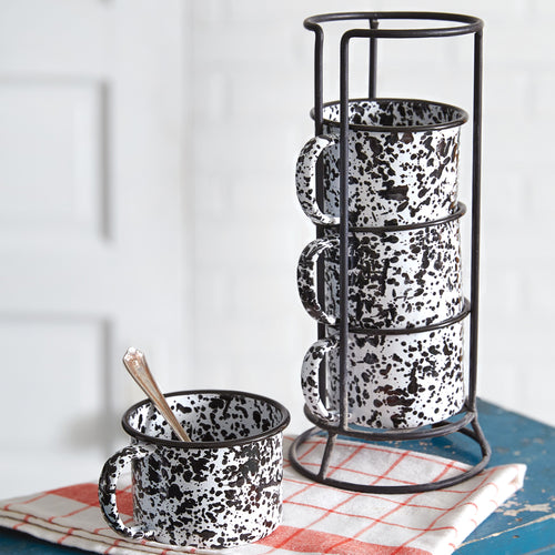 Splattered Enamel Mug Tower Set